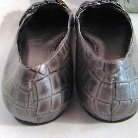 Saks Fifth Avenue Pewter Reptile Embossed Flats - Picture 4 of 14